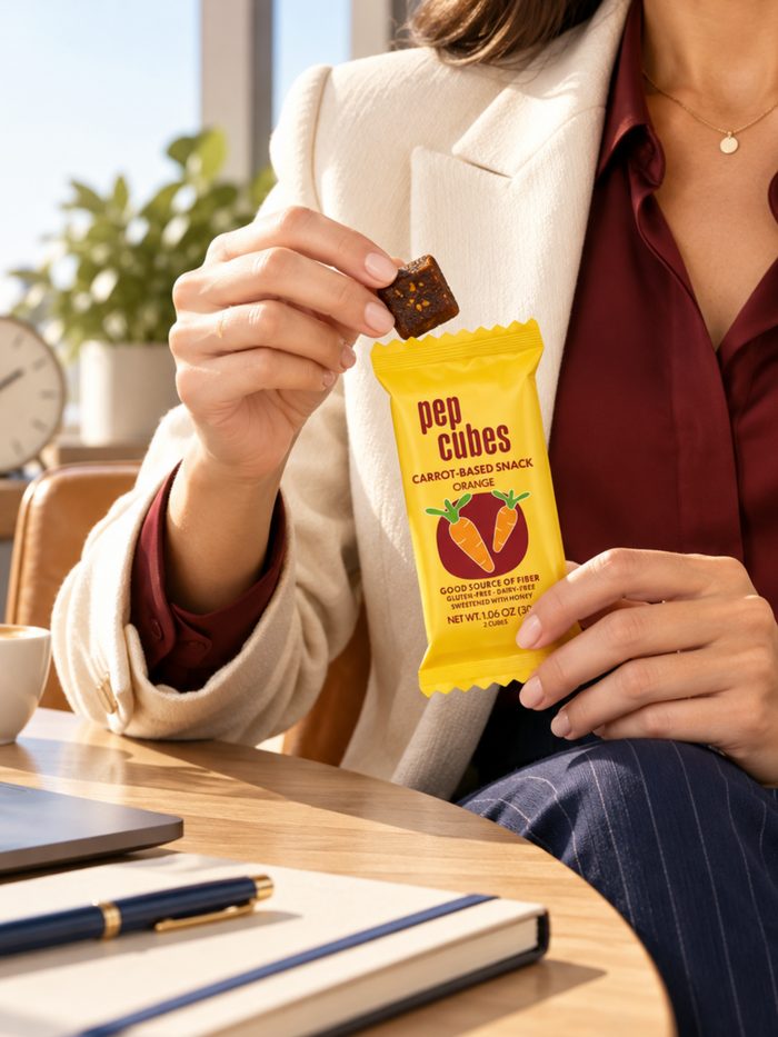 Woman at her desk opening an Orange pack